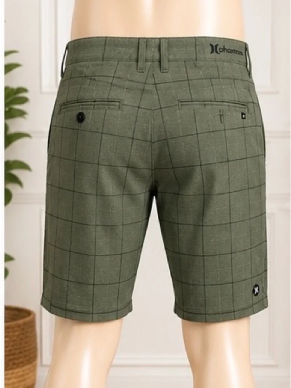 Hurley Phantom Board Shorts Olive Windowpane Stretch Hybrid Shorts Men's Size 34